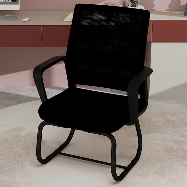 English Elm Minimalist breathable mesh office chair with curved support, cushioned seat, stable iron frame for long workdays Black W1935P338542