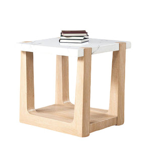 English Elm 1pc End Table with Faux Marble Top, Two-Tone Modern Accent Piece, 24” Square Stylish Living Room Natural,White 28 L x 28 W x 14 H B2741P402818