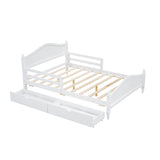 English Elm Full Size Wood Platform Bed With Guardrails On Both Sides and Two Storage Drawers ,White