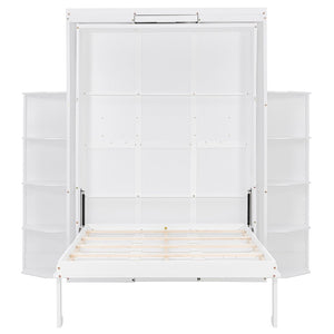 English Elm Rotating Murphy Wall Bed with Convertible Desk Dual Side Shelves Full Size Mdf Cabinet White LP000961AAK
