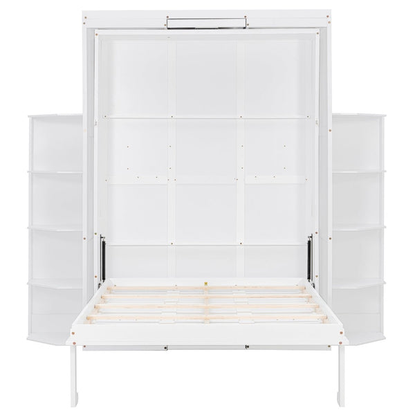 English Elm Rotating Murphy Wall Bed with Convertible Desk Dual Side Shelves Full Size Mdf Cabinet White LP000961AAK