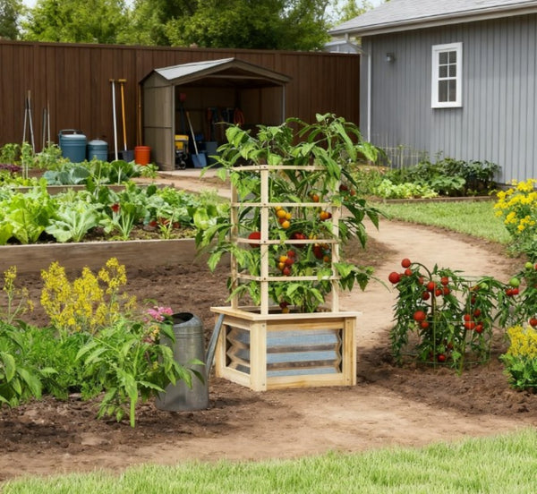 English Elm Versatile Raised Garden Bed with Trellis Fir Wood Galvanized Steel Patio Planter T3971P422642