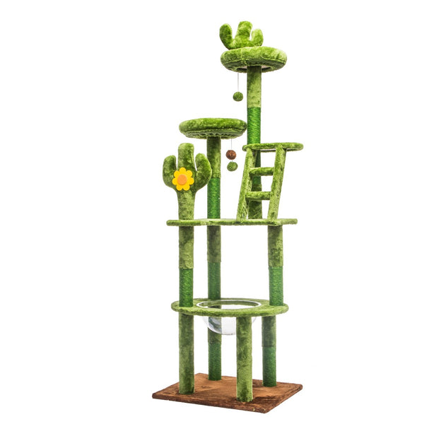 English Elm 72in Cactus Cat Tower Sisal Posts Plush Perches Capsule Pod Multi-level Climb Green W1578P447627