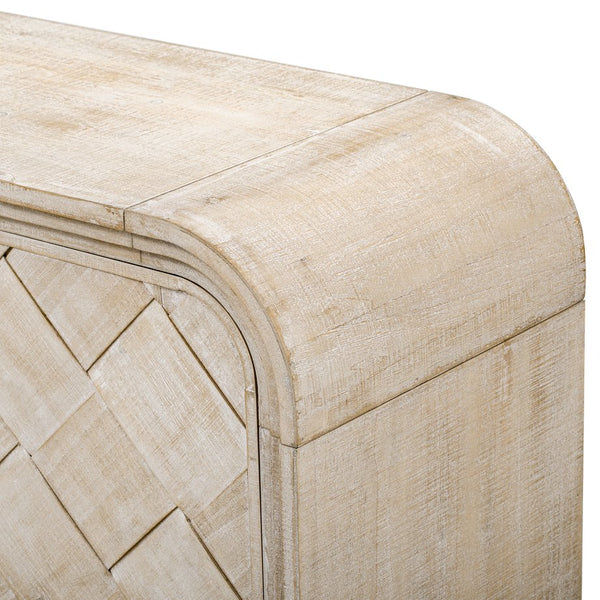 English Elm U_Style woven wood slat console table with solid veneer top, durable MDF frame, 220lb capacity, elegant entryway centerpiece Beige+Brown N711P269058O