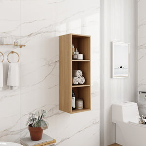 English Elm 12 Inch Wall Mounted Oak Finish Three Tier Shelf for Bathroom Study or Storage Room W1972P457941