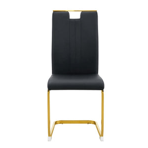 English Elm Modern Cantilever Gold Frame Pu Leather Dining Chairs Glam Set of Four Black,Gold W3875P372861