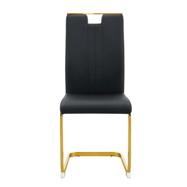 English Elm Modern Cantilever Gold Frame Pu Leather Dining Chairs Glam Set of Four Black,Gold W3875P372861