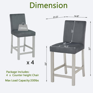 English Elm Counter Height Chairs Set of 4 – Silver Grey Flannelette Upholstery, Ergonomic High Back, 330lb Capacity, Solid Wood Legs W1998P266884