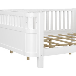 English Elm Queen Low Profile Pine Wood Kids Platform Bed with Guardrails and Rounded Safety Posts White W2593P409122