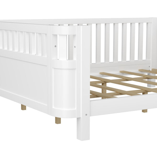 English Elm Queen Low Profile Pine Wood Kids Platform Bed with Guardrails and Rounded Safety Posts White W2593P409122