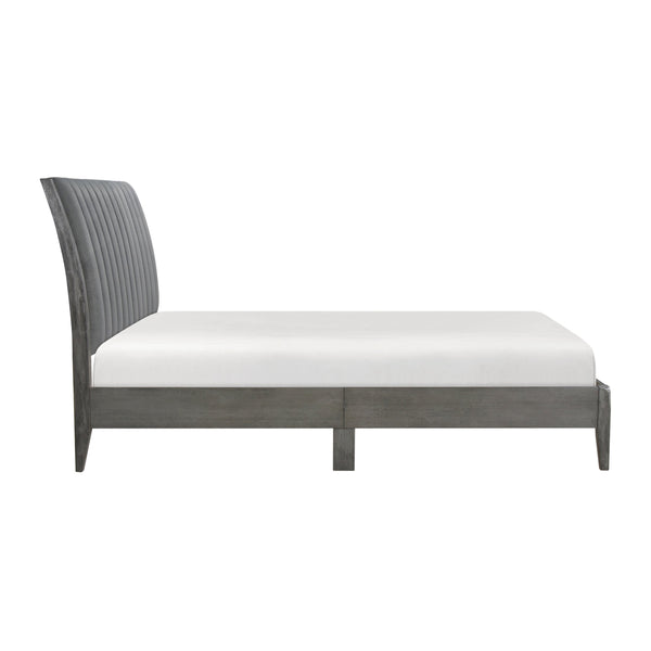 English Elm Modern Queen Platform Bed Dade Collection Gray Velvet Channel-Tufted Headboard, Wood Frame, No Box Spring Required B011P210119