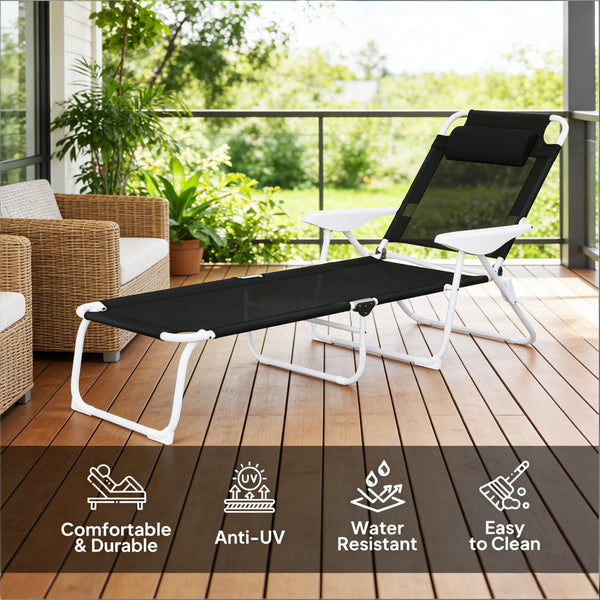 English Elm Outdoor Folding Chaise Lounge with Mesh Fabric Steel Frame and Adjustable Backrest T3971P445626