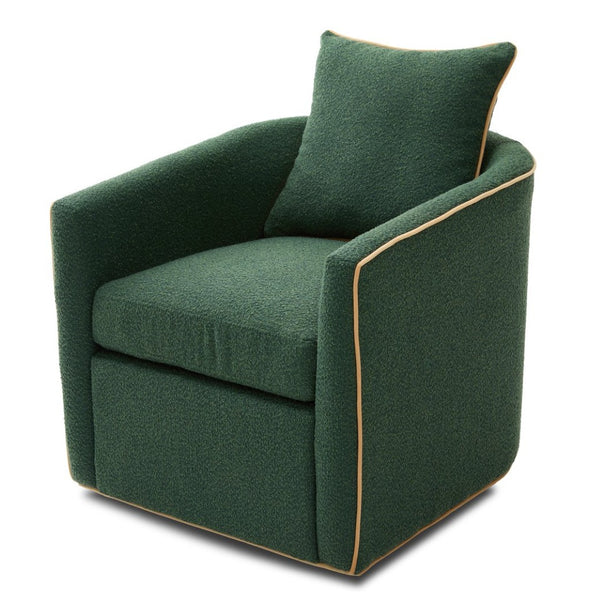 English Elm Swivel Barrel Accent Chair Boucle Upholstered with 360 Base for Living Room Corners Green N763P376127F
