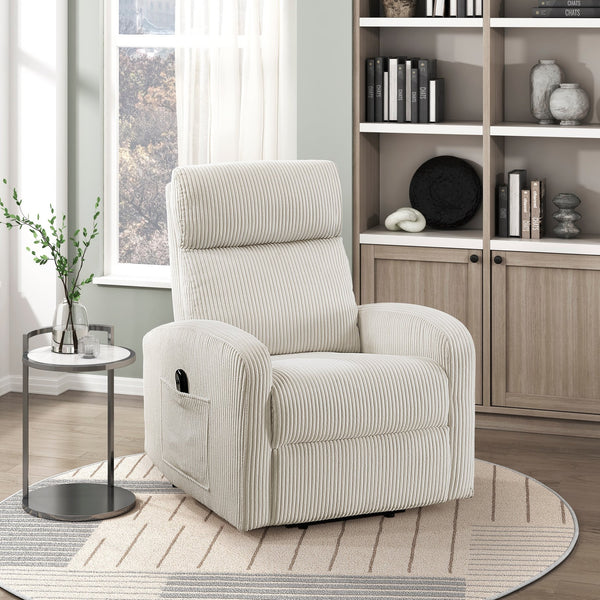 English Elm Contemporary Power Lift Chair Recliner with Plush Corduroy, Foam-Over-Coil Support & Side Pocket Beige 31 L x 29 W x 24 H B011P395829