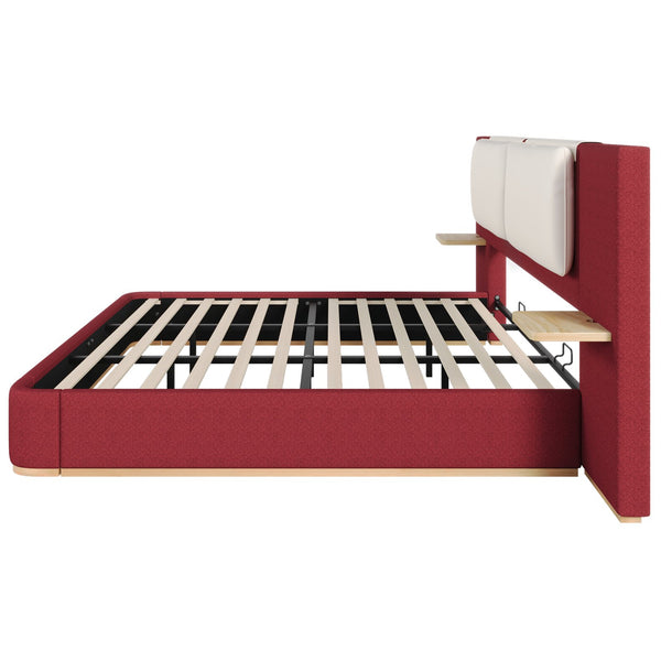 English Elm Christopher Knight Home® - King PU Leather Bed Frame with Wingback Headboard & Footboard, Gold Accents, Platform Slat Support, Elegant Design Red 76.4 L x 12.75 W x 8.75 H N761S0000024R