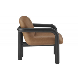 English Elm Modern Oak Framed Faux Leather Armchair Sculptural Accent Seat for Living Rooms Black Brown B011P423335