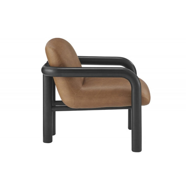 English Elm Modern Oak Framed Faux Leather Armchair Sculptural Accent Seat for Living Rooms Black Brown B011P423335