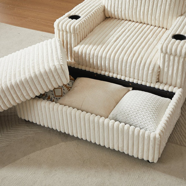 English Elm 84inch Corduroy Deep Seat Three Person Sofa with Storage Ottomans for Living Room Beige W834S00565