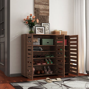 English Elm Shoe Cabinet 4-Tier Adjustable Shelf Organizer with Louvered Doors for Entryway, Bedroom, Closet Walnut W331P242462