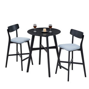 English Elm 3 Pieces Bar Table Set,Modern Round Counter Height Pub Table, Wooden High Top With Bar Stools Pub Dining Set For Kitchen,Restaurant,Cocktail Bar,Black