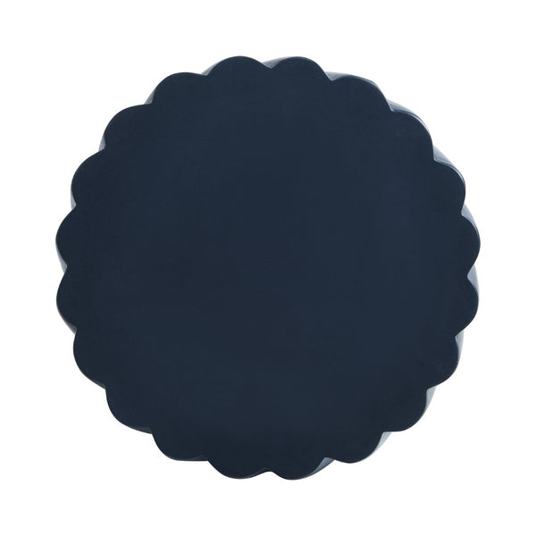 English Elm Modern Fluted Mgo Outdoor Accent Stool Weather Resistant Patio Navy Sculptural Table N770P396700N