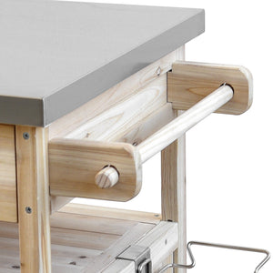 English Elm K&K 40.5" Outdoor Grill Cart with 201 Stainless Top, Solid Fir Storage, Drop Leaf & Lockable Wheels Natural N707P228272Y