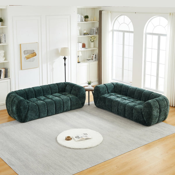 English Elm Chenille Cloud Sofa with Quilted Seat and Piano Key Backrest for Modern Living Rooms Green W834S00636