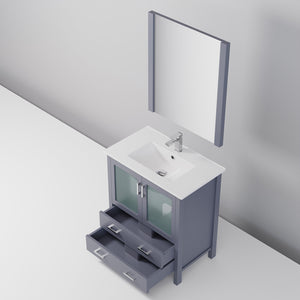 English Elm Dark Grey Bath Vanity Set With White Ceramic Top, Chrome Faucet & Matching 28" Mirror For Style & Storage B2731S01286
