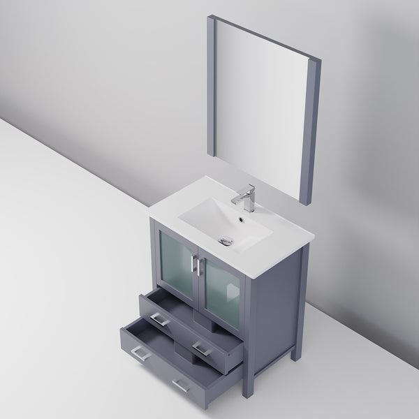English Elm Dark Grey Bath Vanity Set With White Ceramic Top, Chrome Faucet & Matching 28" Mirror For Style & Storage B2731S01286