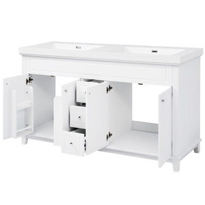 English Elm [video] 60 Inch Freestanding Bathroom Vanity Dual Resin Sinks Soft Close White Cabinet N759S351759K