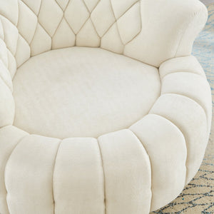English Elm Swivel Barrel Accent Chair Chenille Tufted Round Club Seat for Living Room Lounge Beige N719S002280A