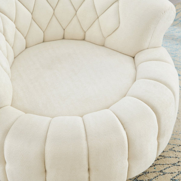 English Elm Swivel Barrel Accent Chair Chenille Tufted Round Club Seat for Living Room Lounge Beige N719S002280A