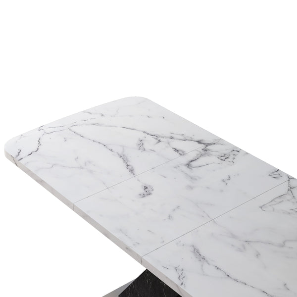 English Elm Modern Rectangle Dining Table - Stretchable White Marble Top With Black X-Leg Design For Stylish Dining W757P242764