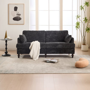 English Elm Modern chenille 2-seater sofa with LED lighting, USB charging, storage pocket, sturdy wood legs Black W395P318548
