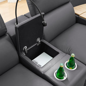 English Elm 5-seater Air Leather Power Reclining Sectional with Led Bluetooth Subwoofer and Lift Cabinet Dark Grey W1191S00125