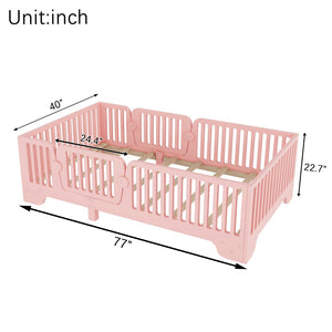 English Elm Twin Montessori Floor Bed with Safety Rails Hinged Door and Plywood Slats for Kids Pink W2593P381410