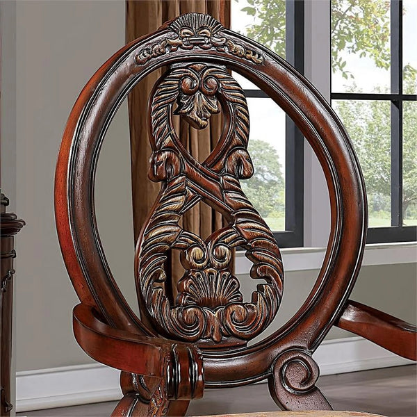 English Elm Traditional Elegant Cherry Side Chairs Set of 2 with Carved Round Backs, Cabriole Legs, Solid Wood Comfort Upholstery and Welt Trim Brown,Tan 54 L x 26 W x 16 H B011P237467