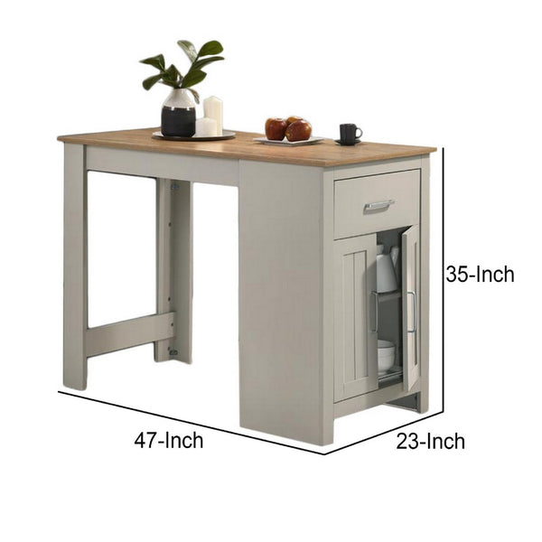 English Elm 3 Piece Gray Counter Height Kitchen Island Set with Cabinet Drawer for Dining Nook B056P416829