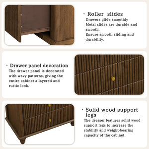 English Elm Fluted Mid-Century 5-Drawer Dresser with Metal Handles — Stylish Vertical Grooves, Sturdy Storage Solution Walnut 42.32 L x 21.06 W x 11.81 H W1716P330707