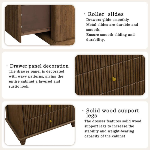 English Elm Fluted Mid-Century 5-Drawer Dresser with Metal Handles — Stylish Vertical Grooves, Sturdy Storage Solution Walnut 42.32 L x 21.06 W x 11.81 H W1716P330707