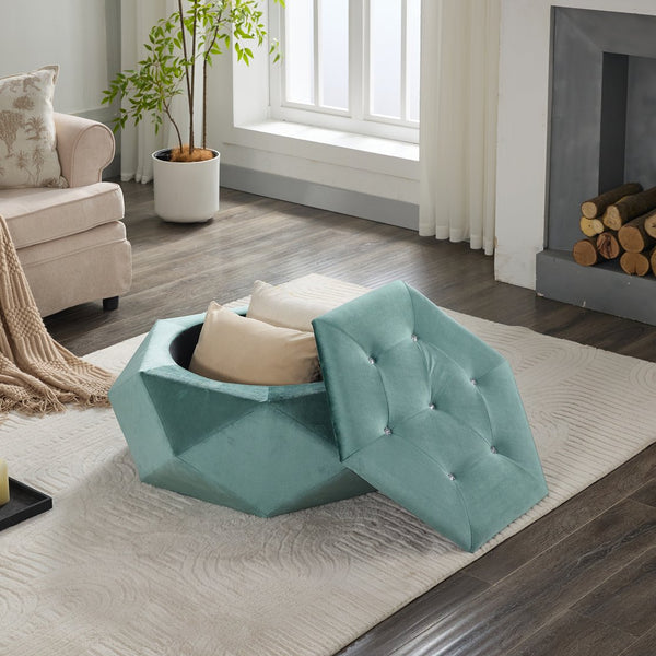 English Elm Christopher Knight Home® - Elegant Velvet Polygon Diamond Tufted Storage Ottoman with Spacious Interior, Durable Multi-Use Seating and Footrest Green 34.64 L x 29.75 W x 15 H N761P277690F