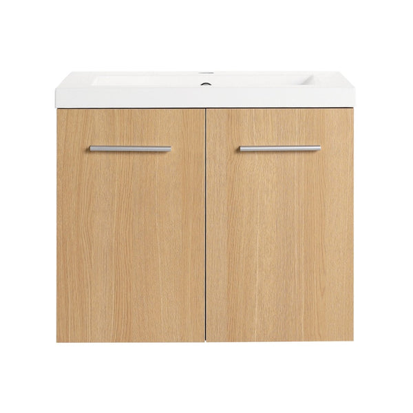 English Elm 24" Floating Oak Plywood Bathroom Vanity Set with Glossy Resin Sink Scandinavian Style W3450S00068