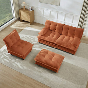 English Elm 107" Modular Cloud Sectional Chenille Deep Seat Couch with Lattice Cushions for Apartments Orange W714S01738