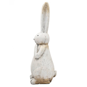 English Elm 9.5x9.5x27.5" Textured White Magnesium Bunny Sculpture with Subtle Gold Accents for Stylish Home Decor W2078P335711
