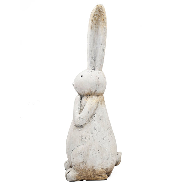 English Elm 9.5x9.5x27.5" Textured White Magnesium Bunny Sculpture with Subtle Gold Accents for Stylish Home Decor W2078P335711