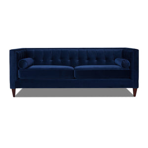 English Elm Jennifer Taylor Home - Jack 84" Modern Tuxedo Tufted Sofa in Plush Velvet with Shelter Arms, Reversible Cushions, Pillows Navy Blue B2719P238403