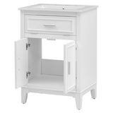 English Elm 24" Bathroom Vanity With Sink, Bathroom Vanity Cabinet With One Flip Drawer and Doors, Solid Wood and Mdf, White