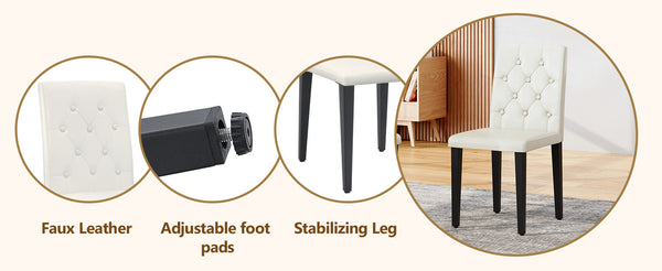 English Elm 4-pack PU dining chairs with ergonomic buckle backrest, high-density sponge seat, gold metal legs elegant luxury White+Black W1151P295718