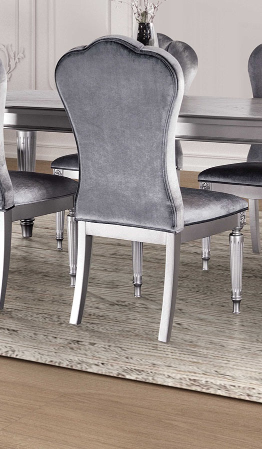 English Elm Silver Glam 2pc Side Chair Set with Light Gray Upholstery, Fluted Metal Legs, Modern Dining Comfort B2741P406183