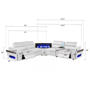 English Elm Nova Entertainment Sectional Sofa with Led Bar Fridge Console and Bluetooth Speaker White B009S02170
